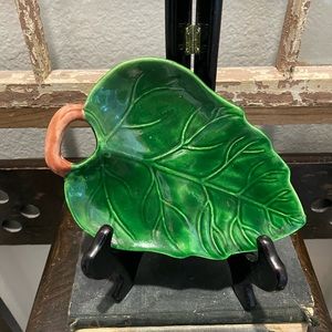 Vintage OCCUPIED JAPAN green leaf trinket dish 7” x 5”